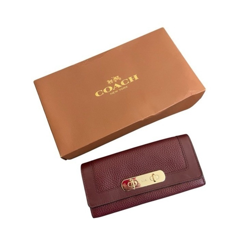 Coach Swagger Slim Envelope Wallet Burgundy Pebbled Leather Gold